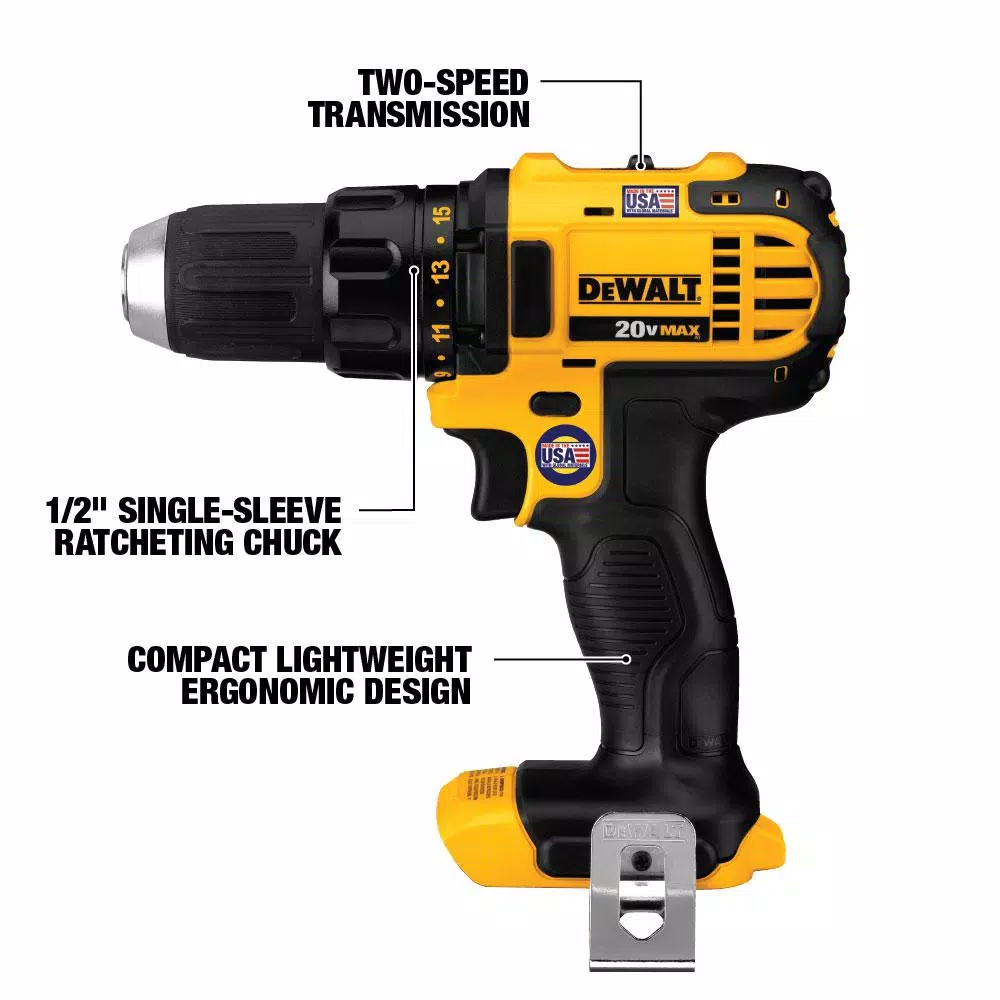 DEWALT 20V MAX Cordless Compact 1/2 in. Drill/Driver Kit with (2) 1.3Ah Batteries, Charger & Bag
