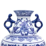 Unbranded Blue Garden White Lotus 2-Handle Porcelain Amphora Vase, Blue and White Floral Design thumbnail 2
