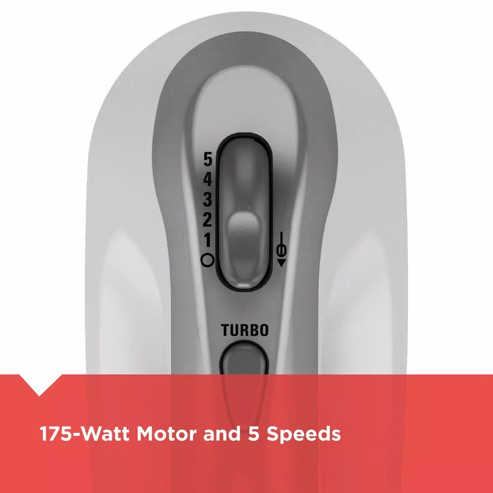 BLACK+DECKER 5-Speed White Handheld Electric Mixer with Power Boost, 175W