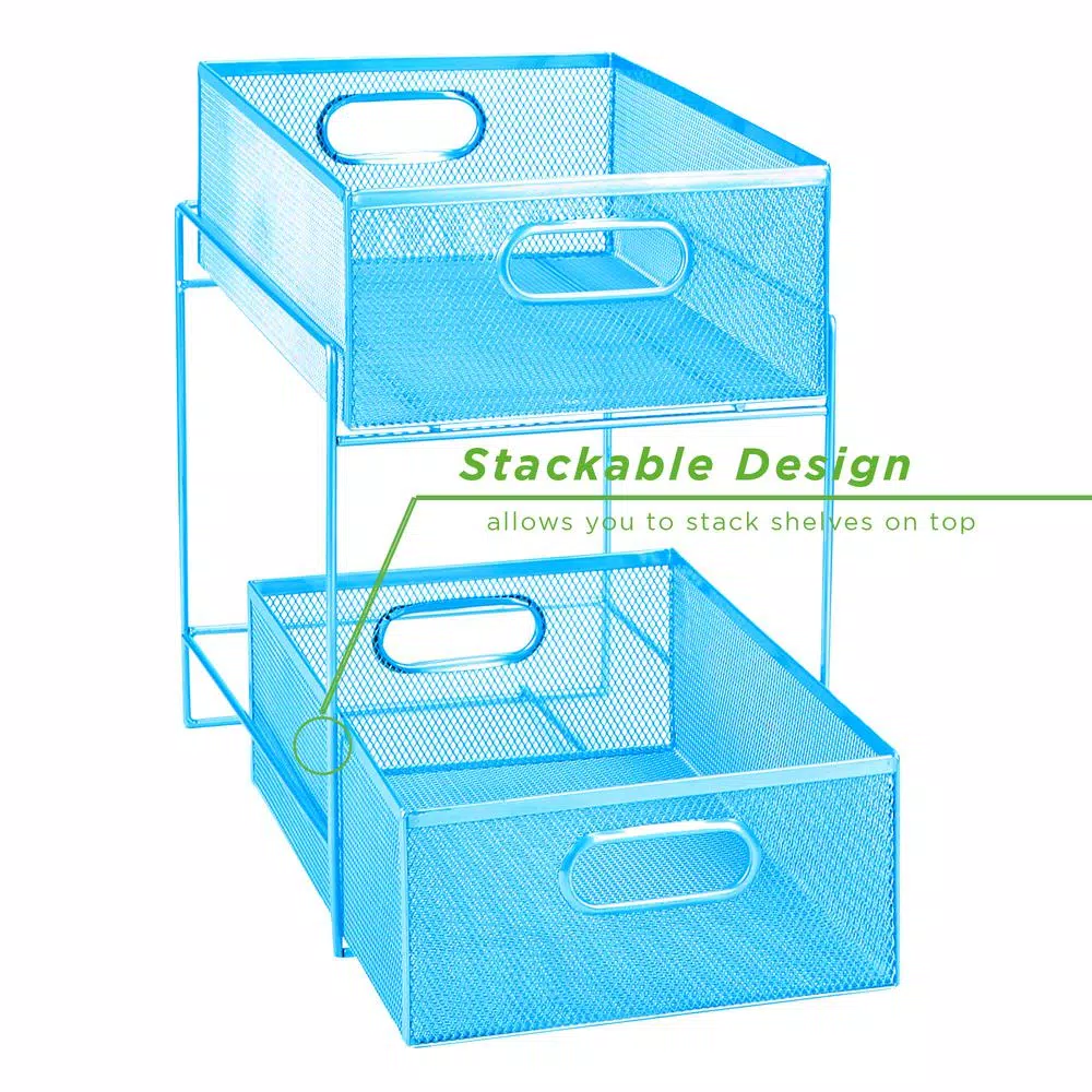 MIND READER 2-Tier Metal Mesh Utensil Caddy & Flatware Organizer, Blue