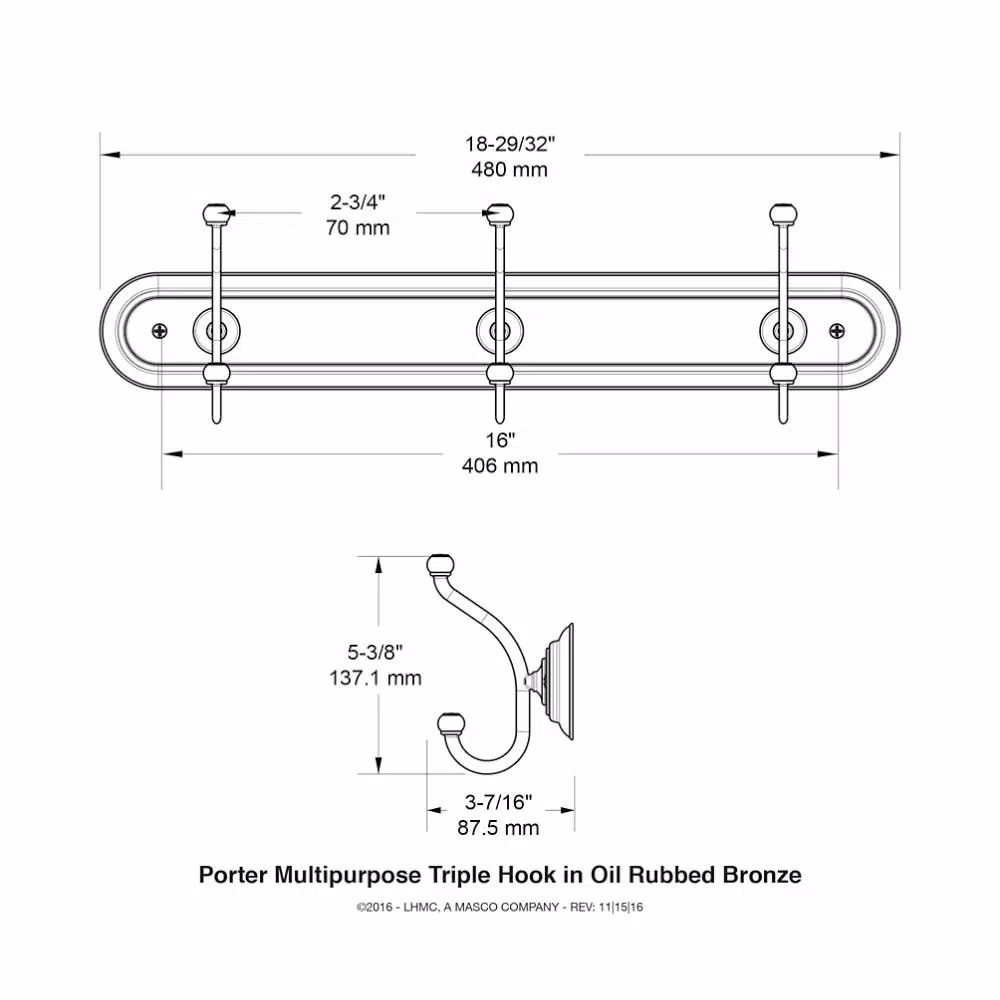Delta Porter Triple Towel Hook, Oil Rubbed Bronze