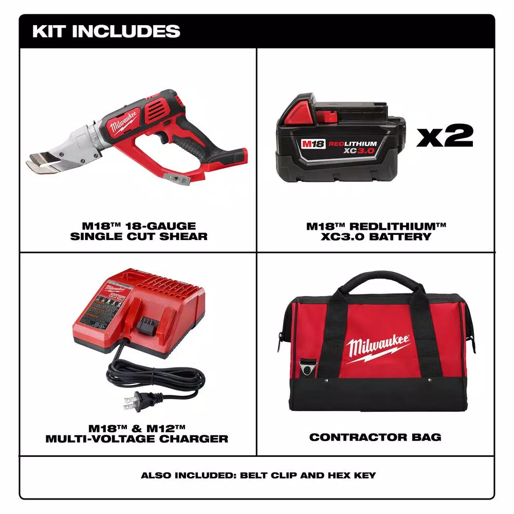 Milwaukee M18 18-Gauge Single Cut Metal Shear Kit with (2) 3.0 Ah Batteries and Charger