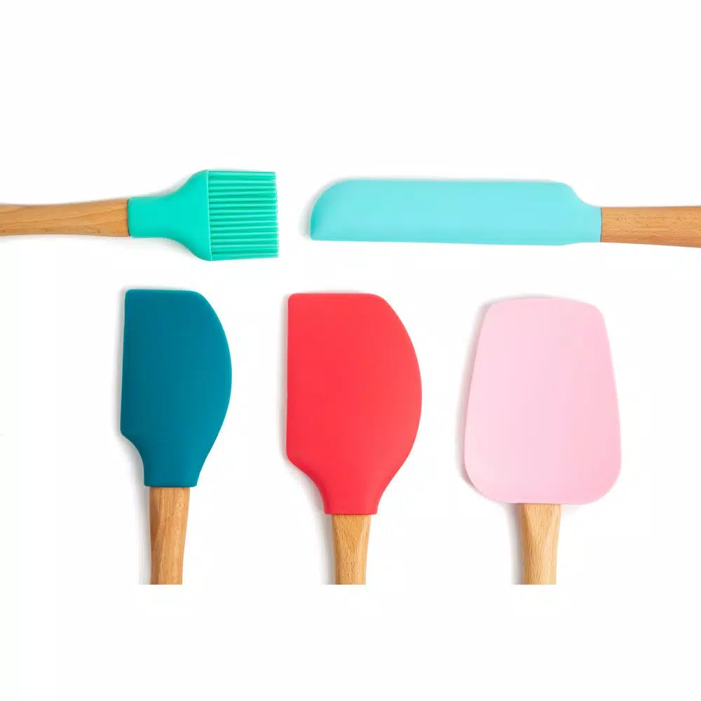 Core Kitchen Nostalgia 5-Piece Jumbo Beechwood and Silicone Utensil Set