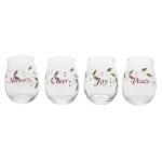 Pfaltzgraff Winterberry 20 oz. Stemless Wine Glasses, Set of 4 with Holiday Sentiments thumbnail 1