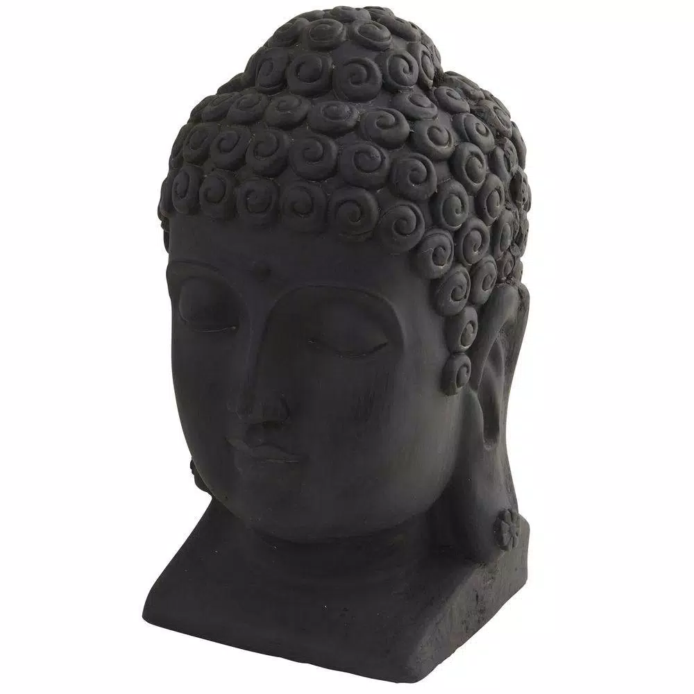 Nearly Natural Black Stone Buddha Head Statue - Indoor/Outdoor Bohemian Zen Decor