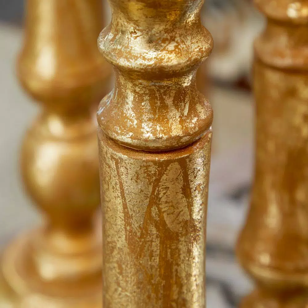 LITTON LANE Golden Mango Wood Candle Holder Set, Set of 3, Distressed Gold Finish