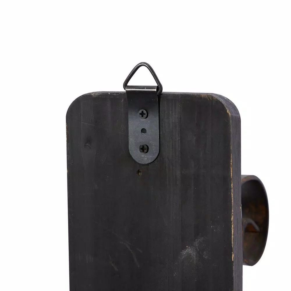 LITTON LANE 36 in. Scrolled Wrought Iron Wall Sconce Candle Holder with Glass Hurricane, Deep Bronze