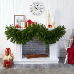 Nearly Natural 6 ft. Pre-Lit Christmas Pine Extra Wide Artificial Garland with 100 Multi-Colored LED Lights thumbnail 4