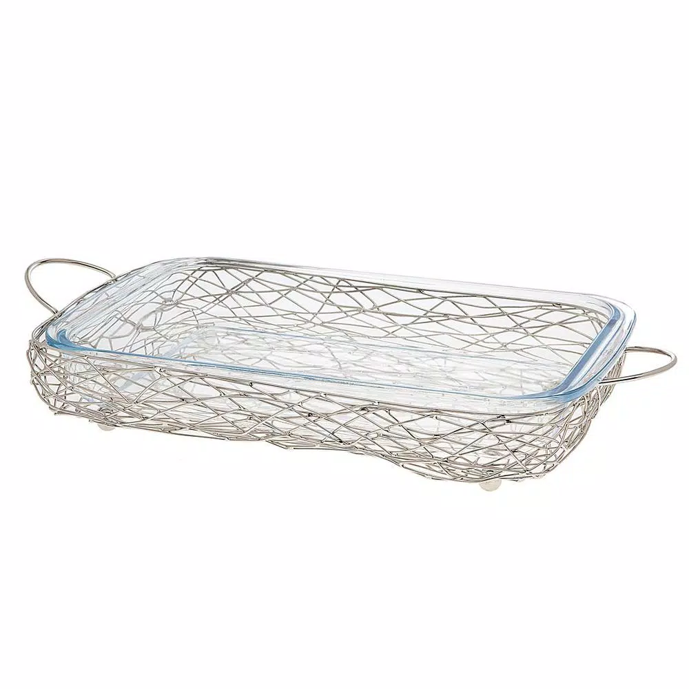 Godinger Nest Rectangular Stainless Steel Baker with Glass Insert Liner