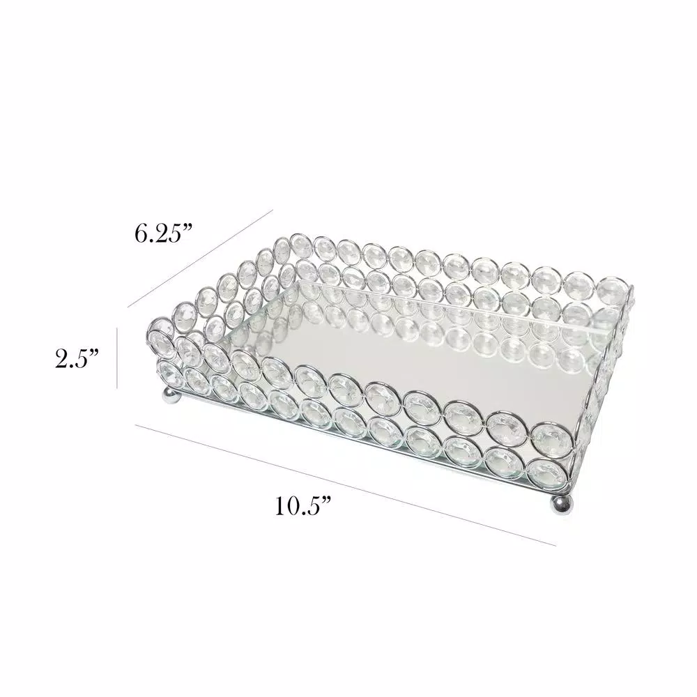 Elegant Designs 10.5 in. Chrome Ellipse Crystal Decorative Mirrored Jewelry and Makeup Vanity Organizer Tray
