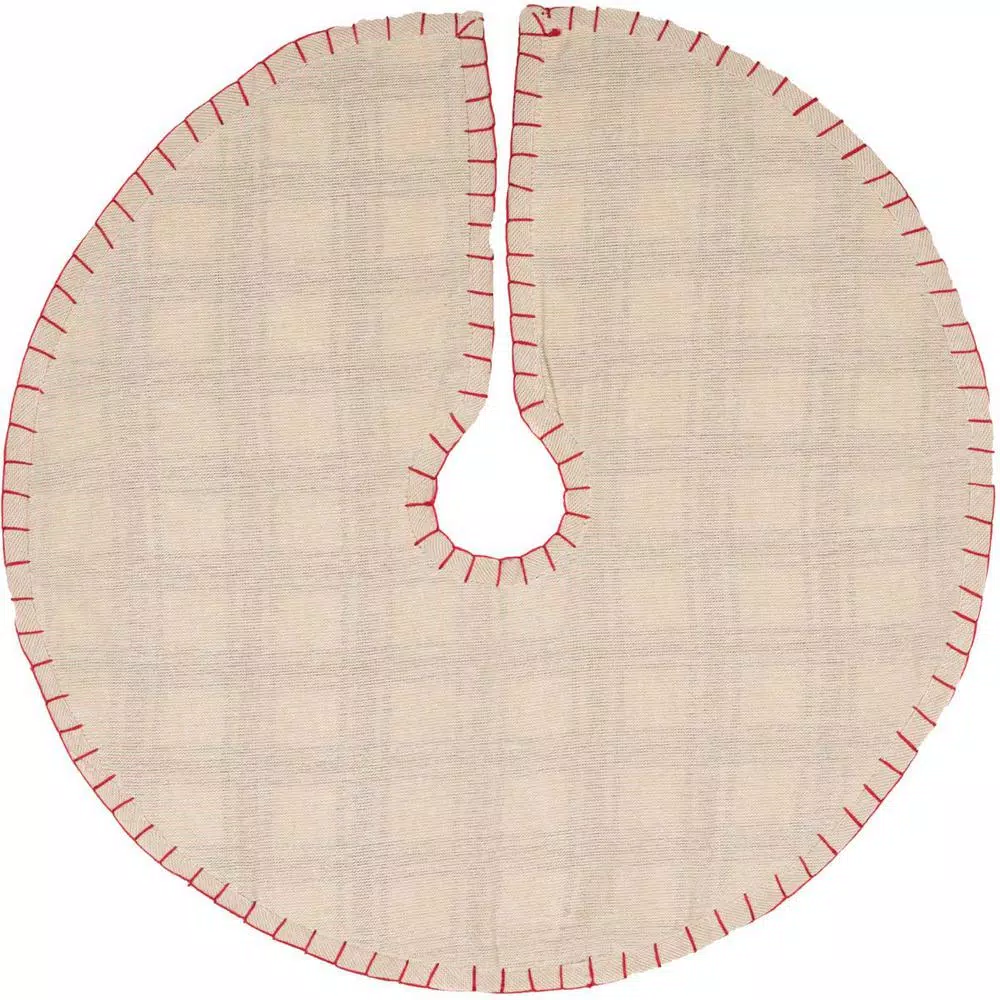VHC Brands Amory 21 in. Ivory White Plaid Cotton Christmas Tree Skirt