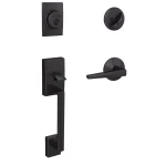 Schlage Custom Century Matte Black Single Cylinder Handleset with Eller Lever and Kinsley Trim thumbnail 1