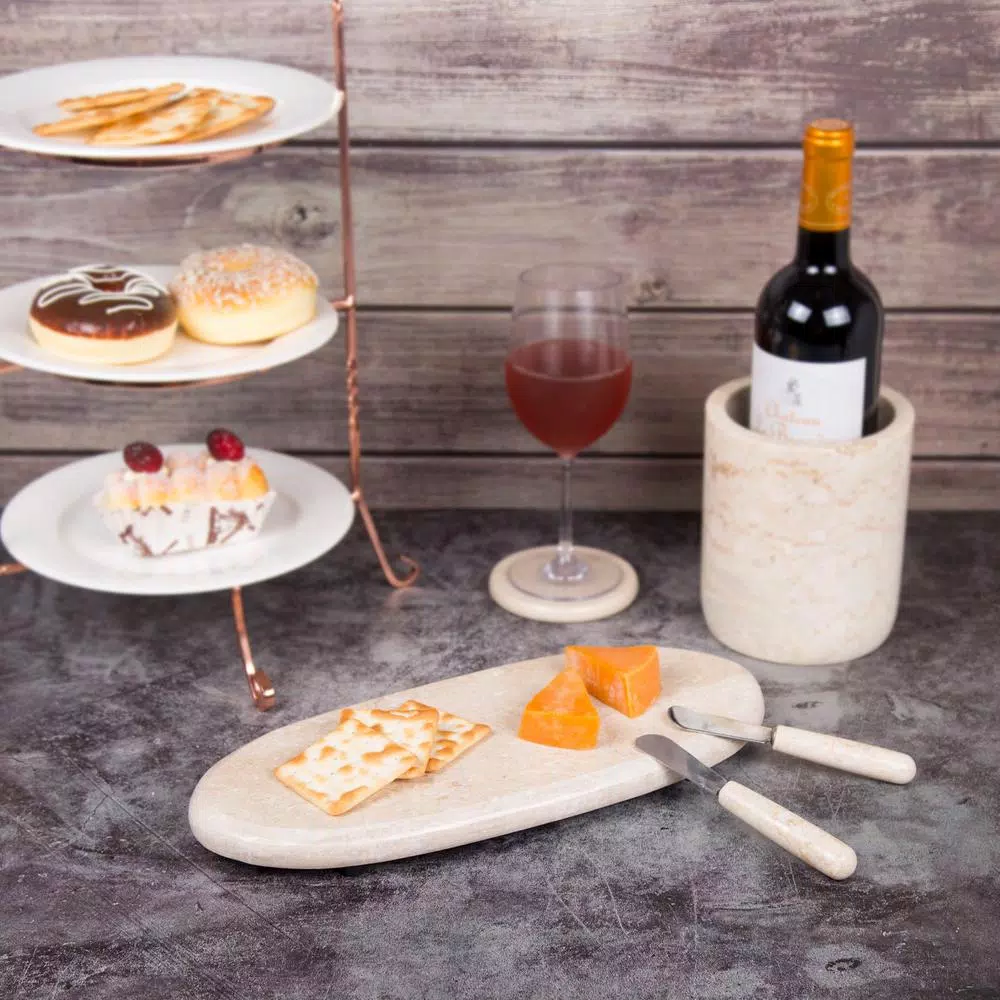 Creative Home Natural Champagne Marble Oval Serving Tray - 14 in. Beige Cheese & Pastry Board