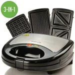 Ovente 3-in-1 Electric Sandwich Maker, Waffle and Grill Maker with Detachable Non-Stick Plates, 750W, Black thumbnail 1