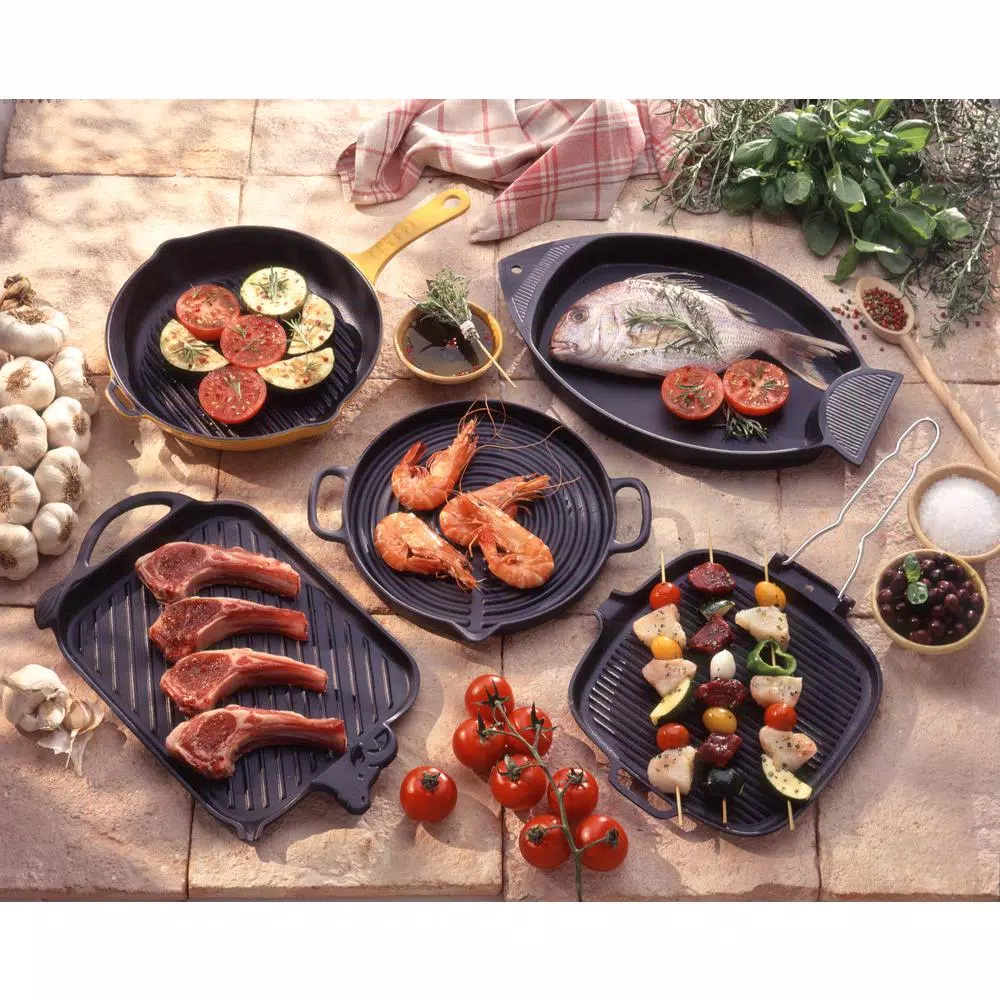 Chasseur 14 in. Enameled Cast Iron Grill Pan, Black