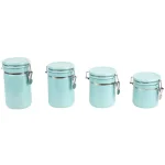 Home Basics 4-Piece Ceramic Kitchen Canister Set with Wooden Spoons - Turquoise thumbnail 2