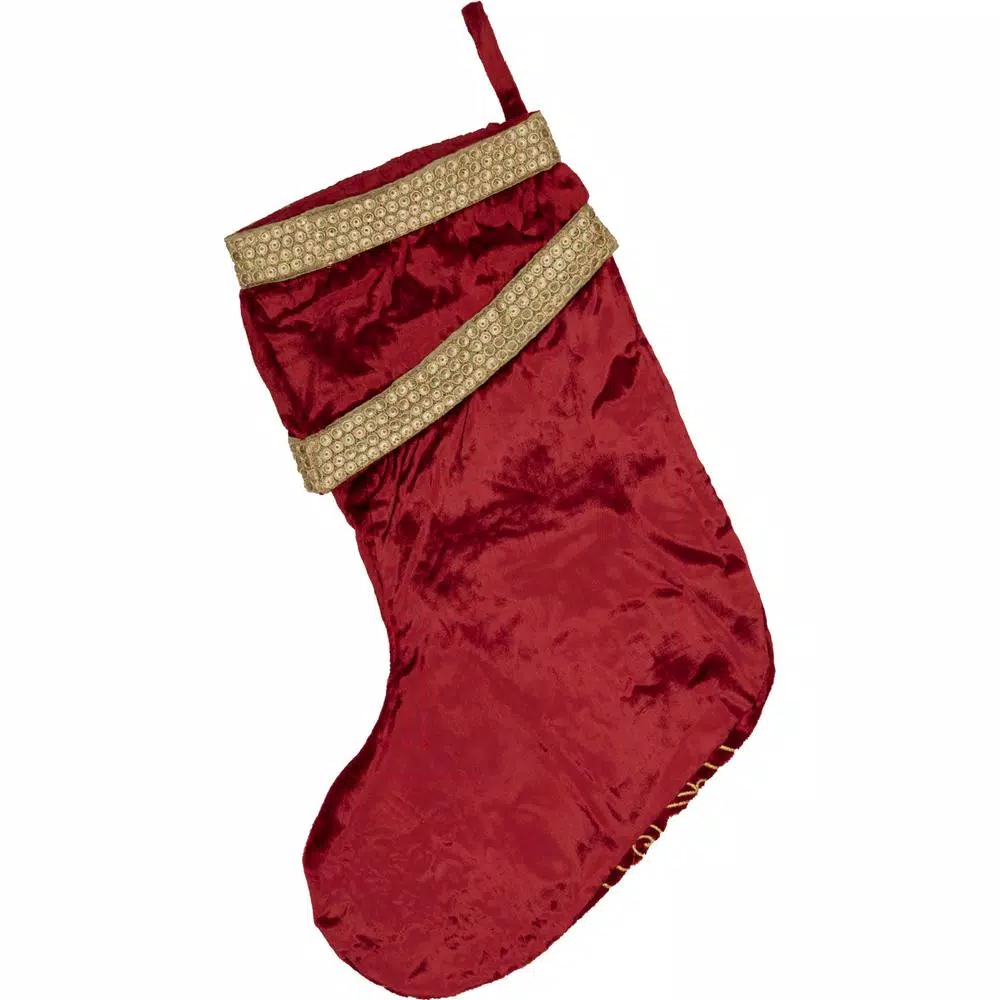 VHC Brands 15 in. Red Viscose Velvet Christmas Stocking with Gold Paisley Embroidery