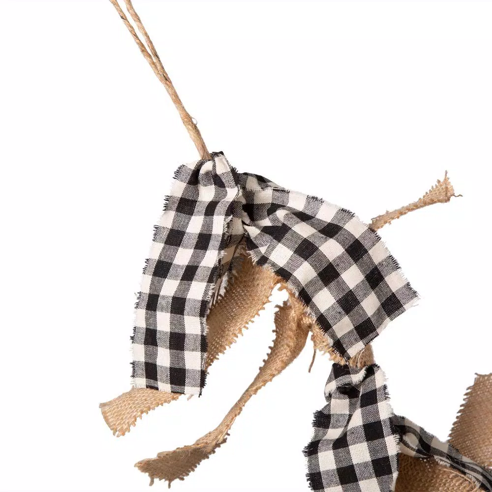 Glitzhome 6 ft. Black and White Plaid Fabric and Linen Christmas Garland