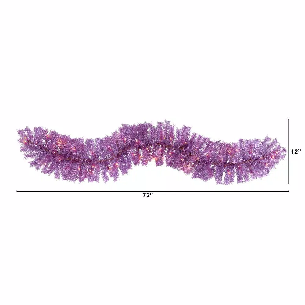 Nearly Natural 6 ft. Pre-Lit Pink Flocked Artificial Christmas Pine Garland with 50 Warm White LED Lights