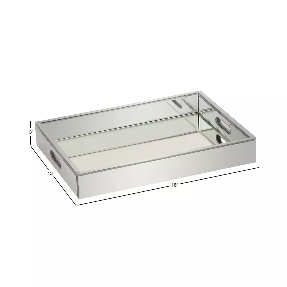 LITTON LANE 18 in. Modern Silver Decorative Mirror Tray with Polished Aluminum Exterior