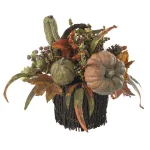 Nearly Natural 15 in. Fall Pumpkin and Berry Artificial Table Arrangement, Rustic Farmhouse Decor thumbnail 1