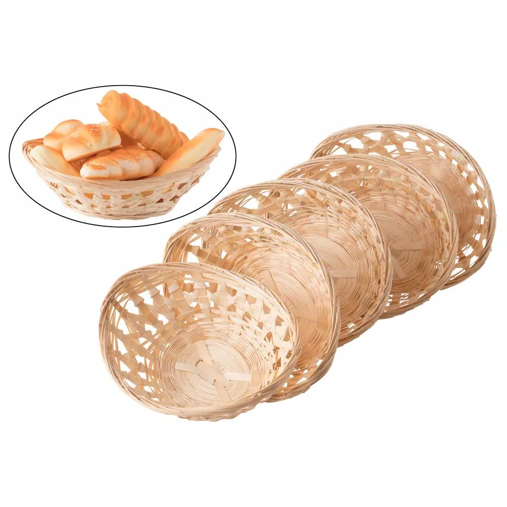 Vintiquewise Natural Bamboo Oval Storage Baskets and Bread Serving Trays, Set of 5