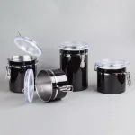 Creative Home 4-Piece Black Stainless Steel Canister Set with Airtight Locking Clamp Lids thumbnail 2