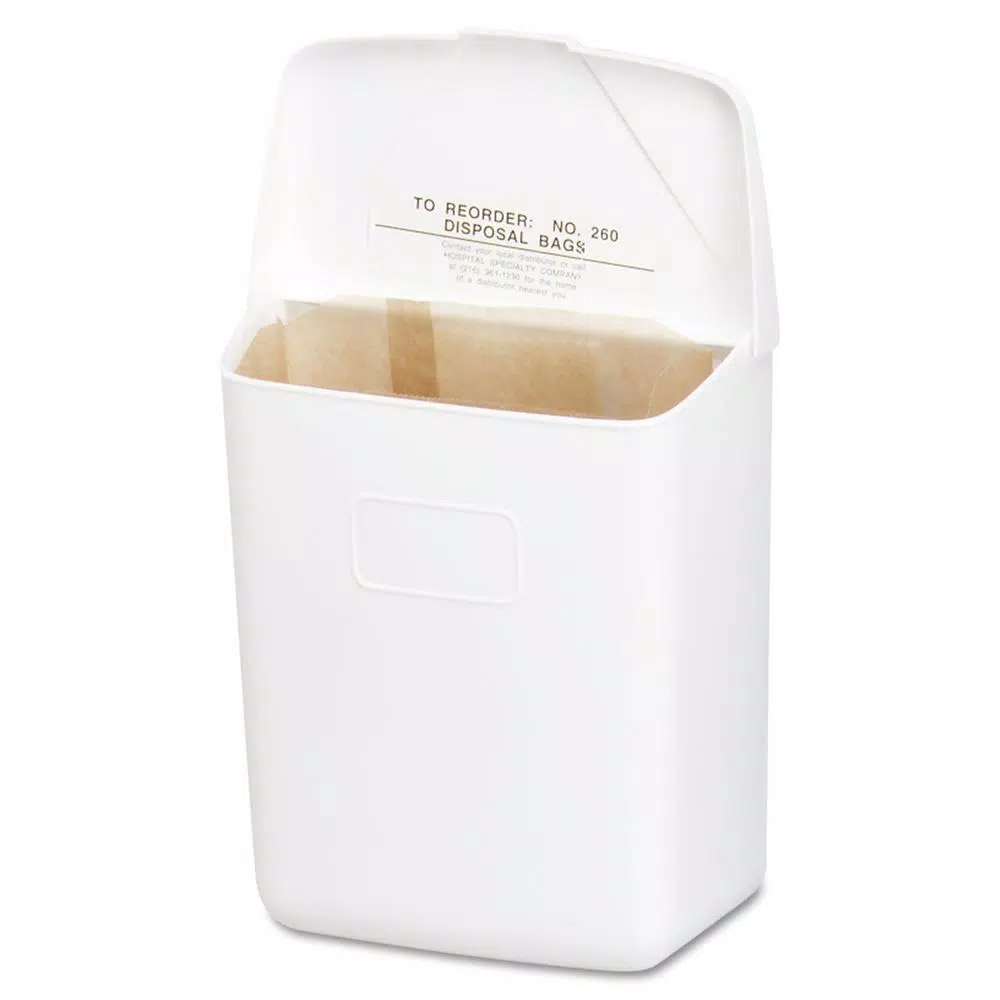 HOSPECO Wall Mount Sanitary Napkin Receptacle, White ABS Plastic, 1 Gallon
