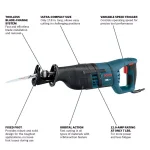 Bosch 12 Amp Corded 1 in. Variable Speed Compact Reciprocating Saw with Carrying Case thumbnail 2