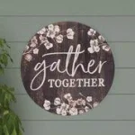 P Graham Dunn Gather Together Oversized Brown Washed Wood Wall Decor - Rustic Barrel Lid Style thumbnail 4