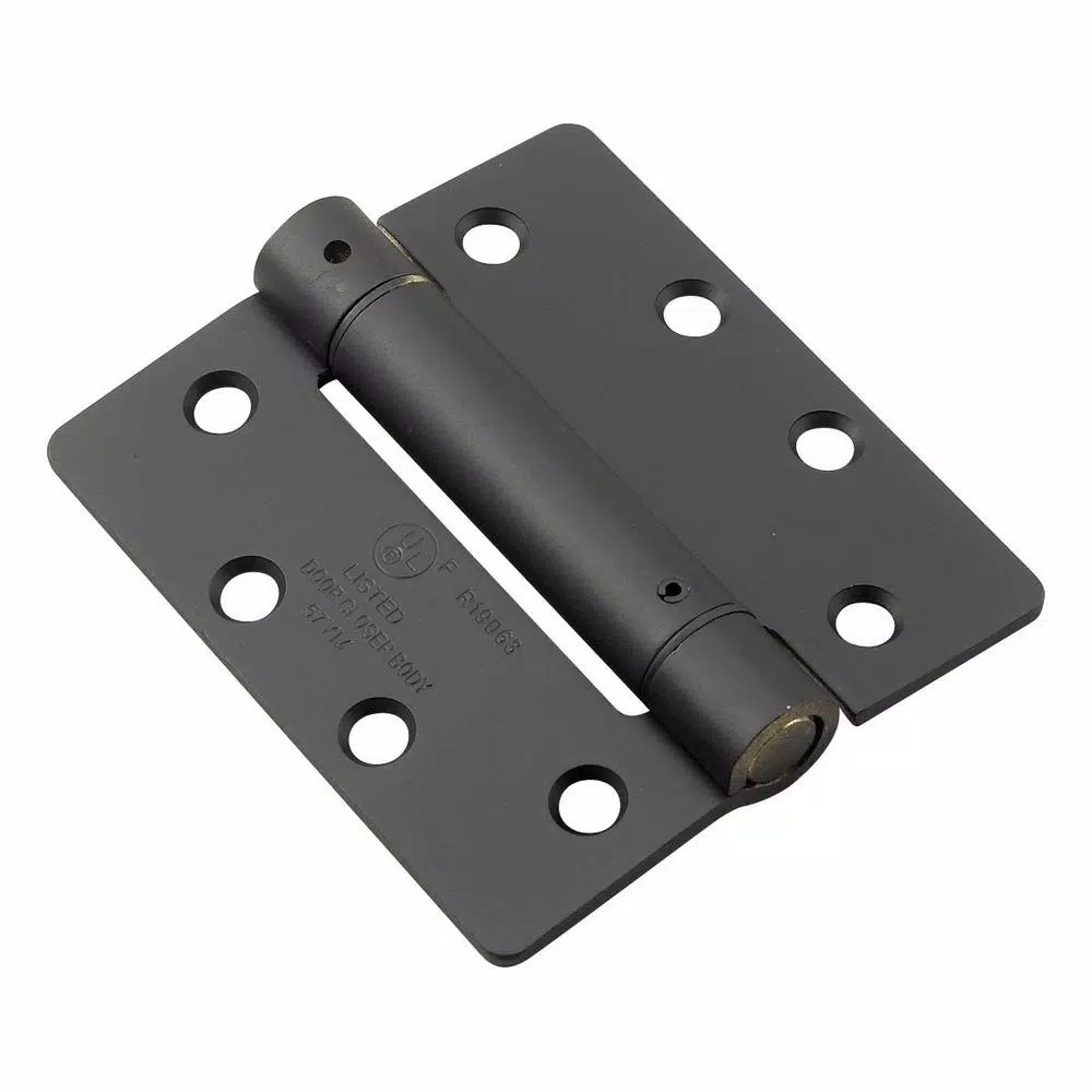 Onward 4 in. x 4.5 in. Adjustable Spring Butt Hinge, Black Steel, Full Mortise