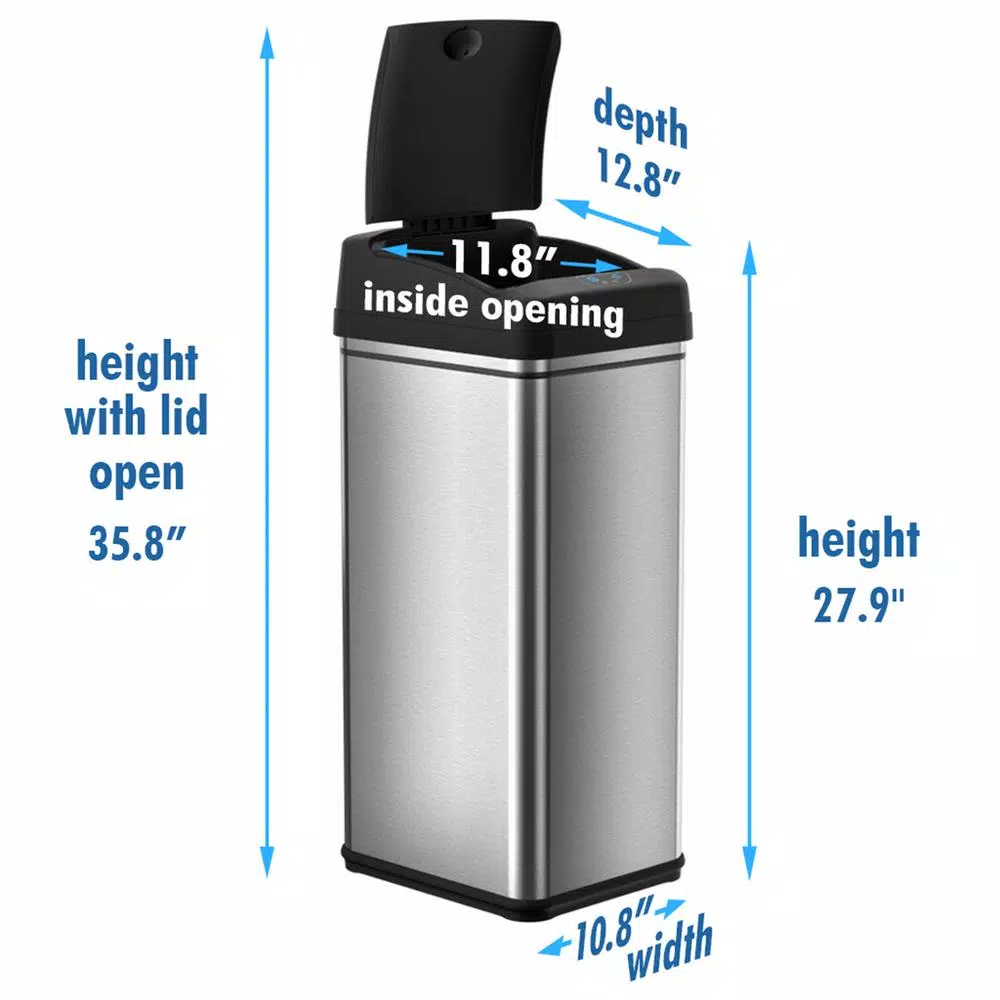 iTouchless 13 Gal. Stainless Steel Motion Sensing Touchless Trash Can with AbsorbX Odor Control