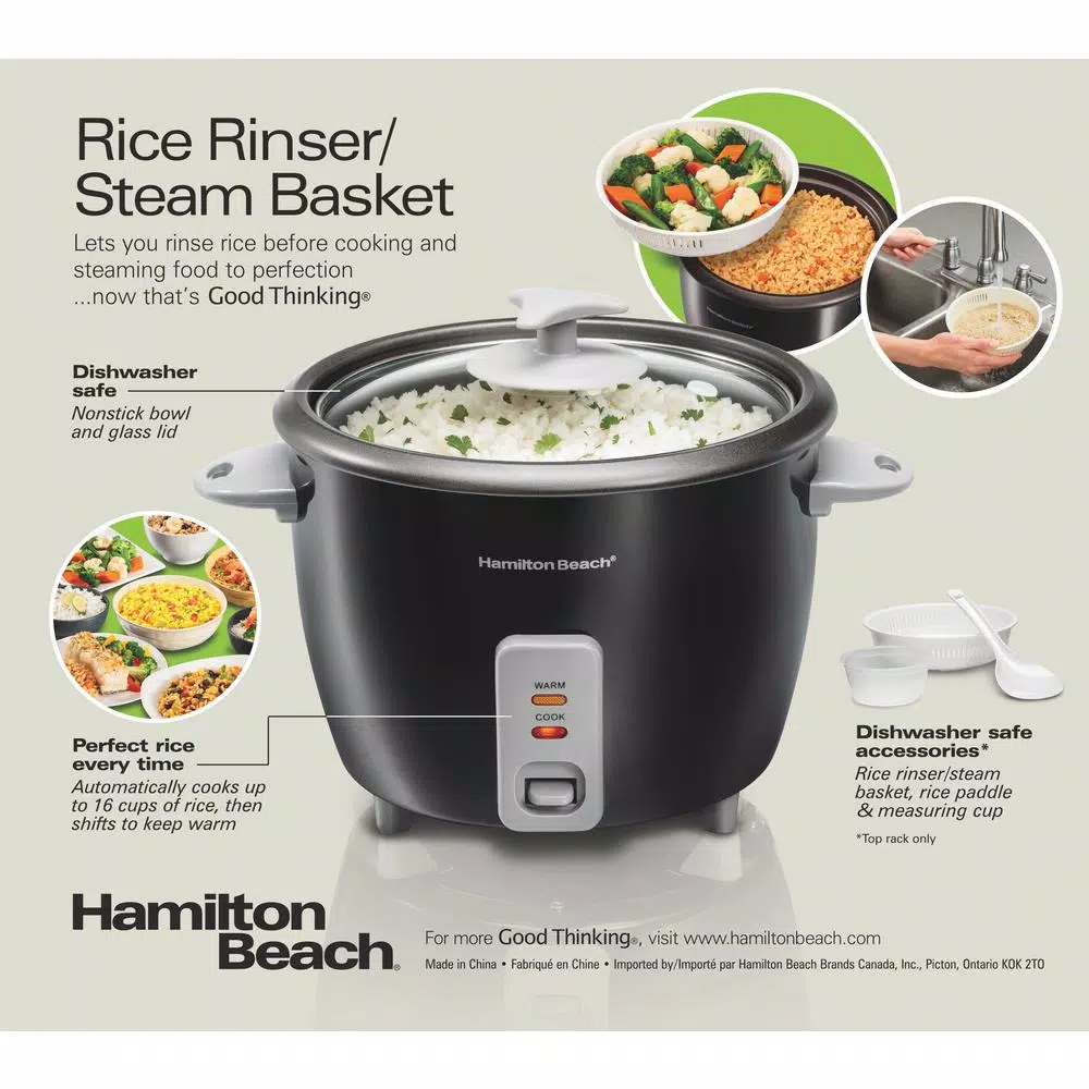 Hamilton Beach 16-Cup Rice Cooker and Steamer, Black