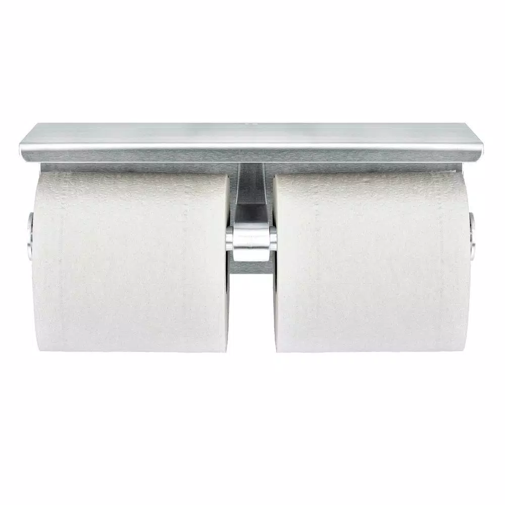 Alpine Industries Double Post Toilet Paper Holder with Storage Shelf, Brushed Stainless Steel