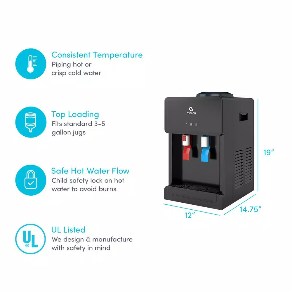 Avalon Countertop Top Loading Water Cooler Dispenser, Hot & Cold, Black