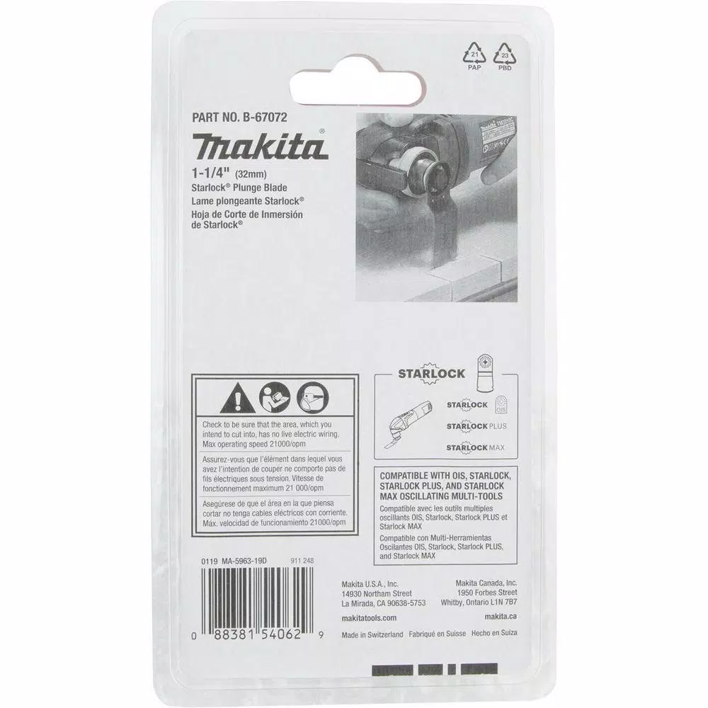 Makita 1-1/4 in. Starlock Plunge Blade, Bi-Metal, 14 TPI