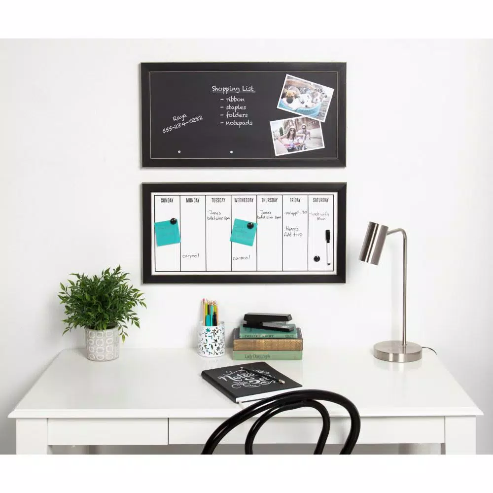 DesignOvation Wyeth Framed Magnetic Chalkboard Memo Board, 13 x 26 in.