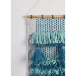 LR Home Coast Gray & Teal Fringed Tufted Cotton Wall Tapestry - Bohemian Coastal Wall Hanging thumbnail 5