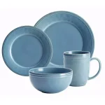 Rachael Ray Cucina 16-Piece Agave Blue Stoneware Dinnerware Set thumbnail 2