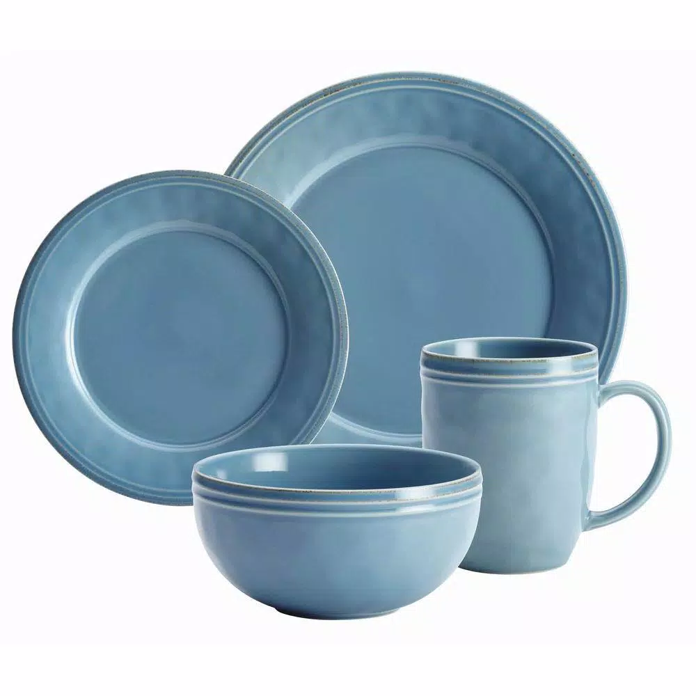 Rachael Ray Cucina 16-Piece Agave Blue Stoneware Dinnerware Set