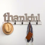 Pinnacle Rustic Thankful Gray Wood Decorative Wall Sign with 4 Metal Hooks thumbnail 1