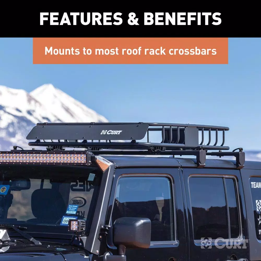 CURT Roof Mounted Cargo Basket, Steel Construction, Black Powder Coat