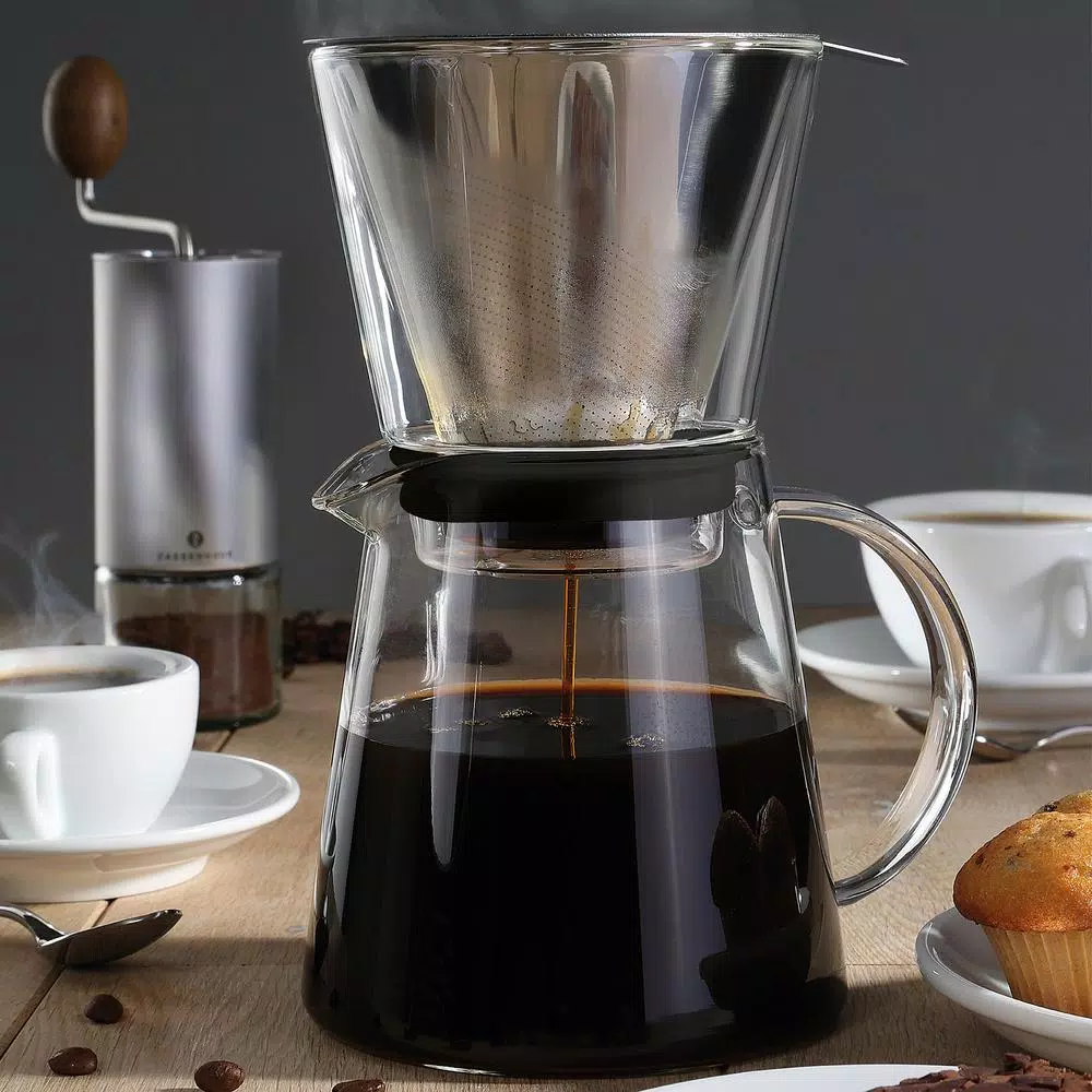 ZASSENHAUS 6-Cup Clear Pour Over Coffee Maker - Borosilicate Glass & Stainless Steel Brewer