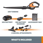 Worx 20V Cordless Leaf Blower & Sweeper Kit with 8 Attachments, 120 MPH, 80 CFM, 2 Ah Battery & Charger Included thumbnail 13