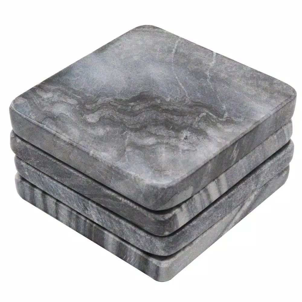 Unbranded Jodhpuri 4-Piece Gray Marble Coaster Set - Natural Stone Coasters for Home Decor