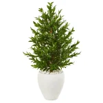 Nearly Natural 3.5-Ft. Artificial Olive Cone Topiary Tree with White Planter, Indoor/Outdoor UV-Resistant thumbnail 1