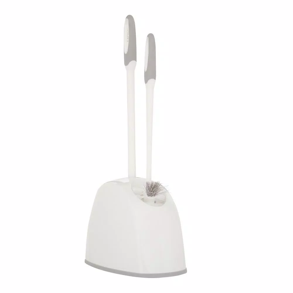 HDX Toilet Brush and Plunger Set with Storage Caddy - Antimicrobial Polypropylene Bristles