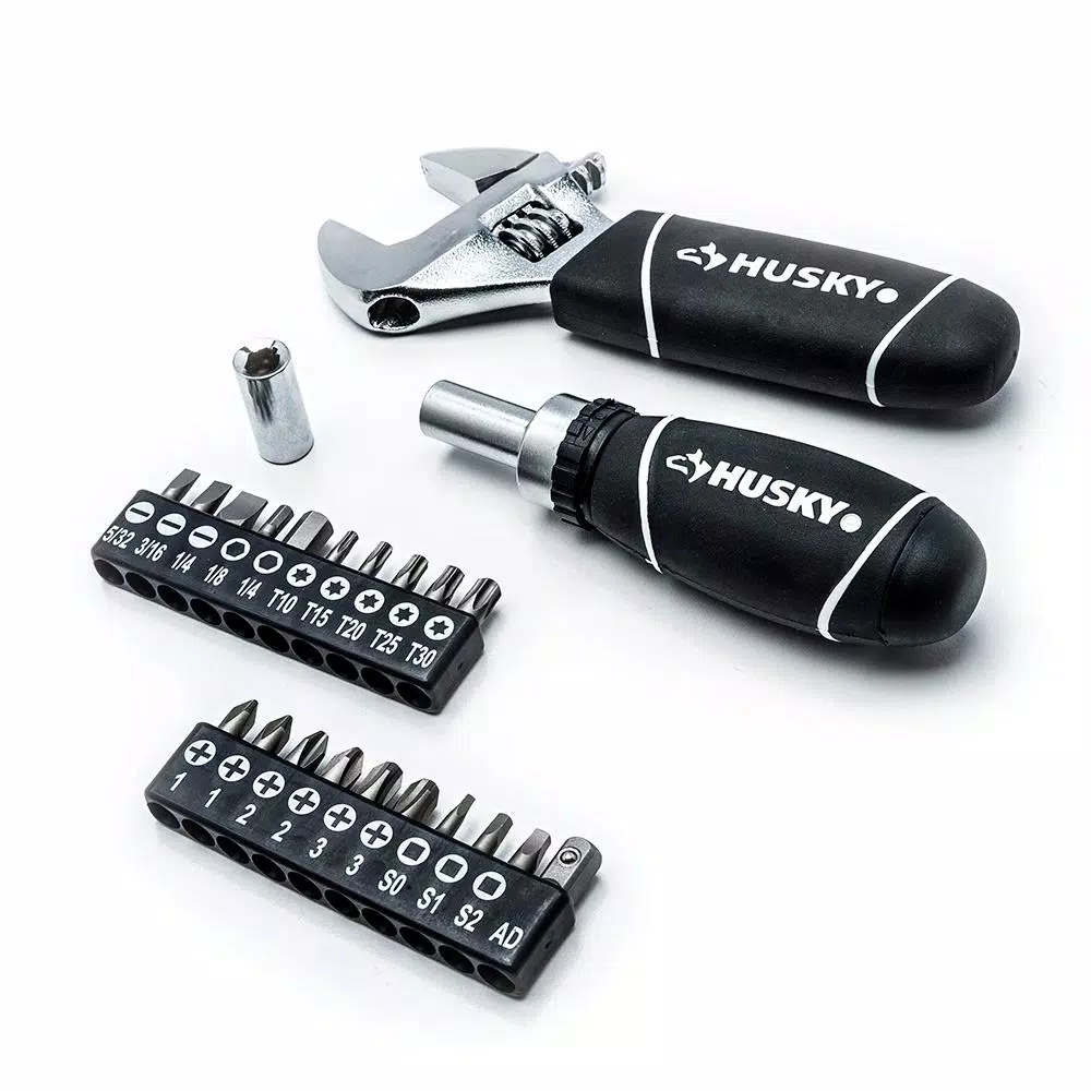 Husky 46-Piece Stubby Ratchet and Socket Set with 1/4 in. and 3/8 in. Dual Drive Ratchet