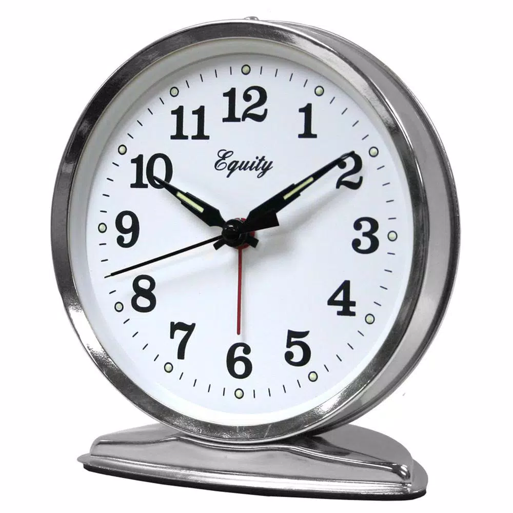 Equity by La Crosse 5.50 in. Round Chrome Wind-Up Bell Alarm Clock with Luminous Hands
