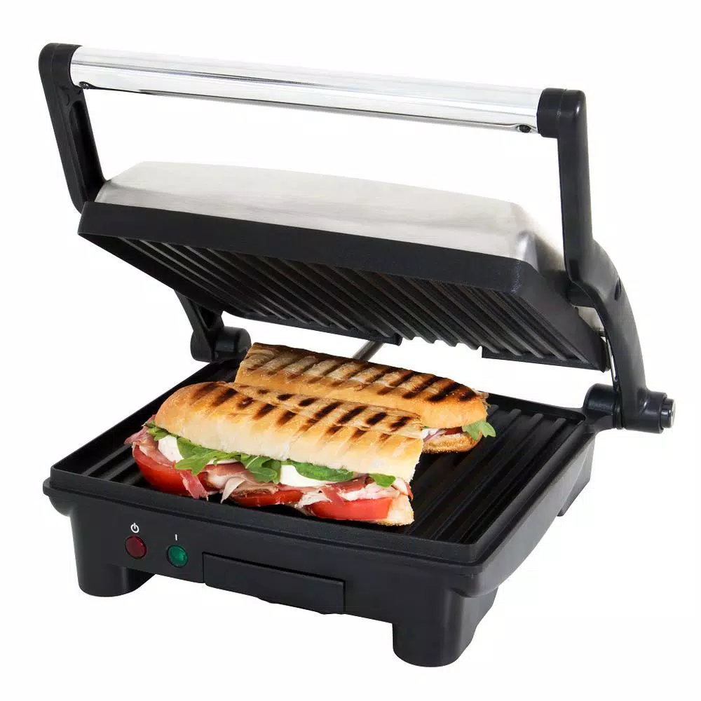 PREMIUM 4-Slice 1400W Non-Stick Panini Press and Indoor Grill, Black and Silver